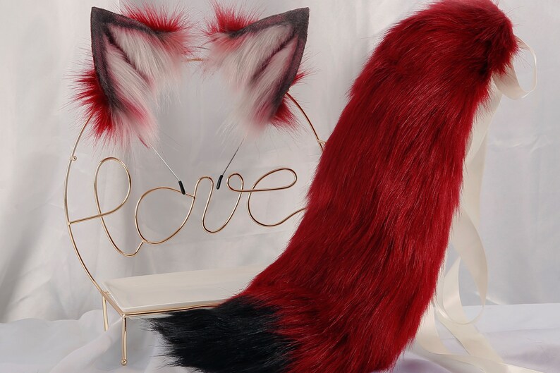 Red wolf 22in tail wolf ears cosplay animal ears plush Etsy