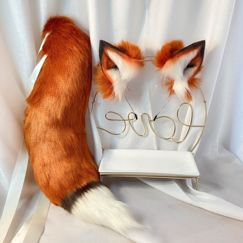22in Red Brown Fox Tail-Red Fox Ears-COSPLAY-Animal Ears-Plush image 0.