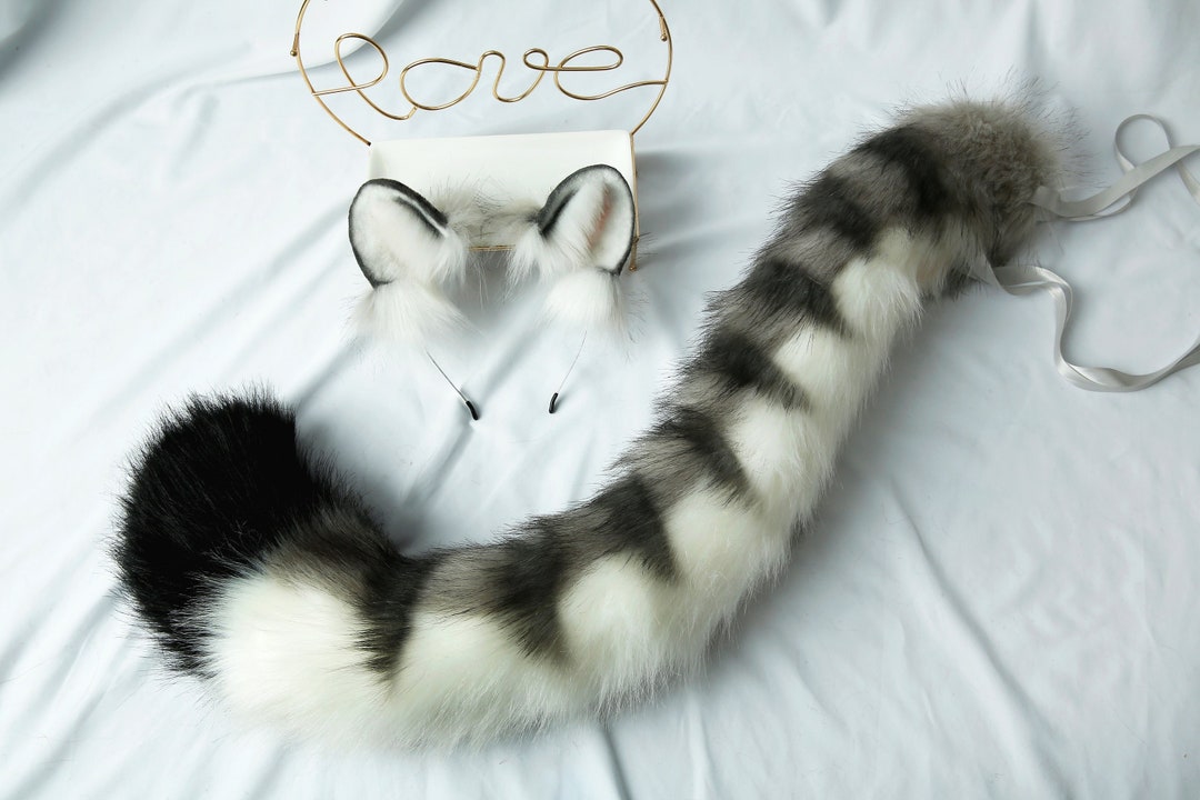 35 Inch Light Gray Tiger Ear Tail Set-cosplay-animal Ears-plush ...