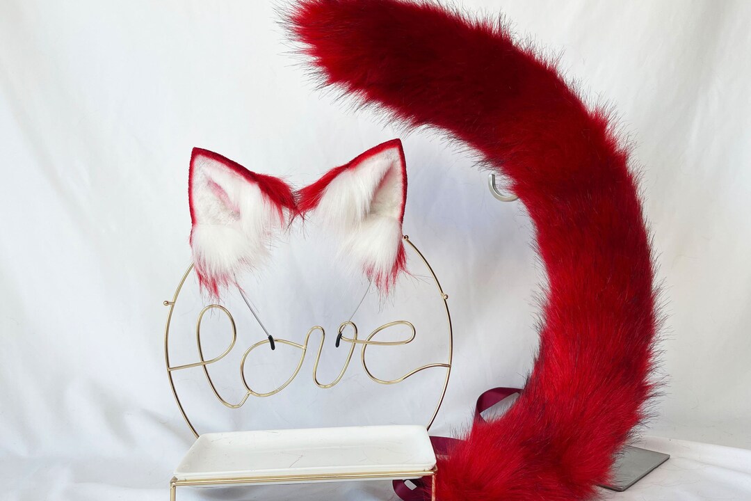 23inch Flaming Red Cat Ear Cattail Suitcosplayanimal Earssimulation