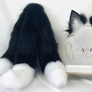 3 tail fox tail and ears black and white fox tail and ear set wolf tail anime cosplay cat ears and tail set dog set lolita