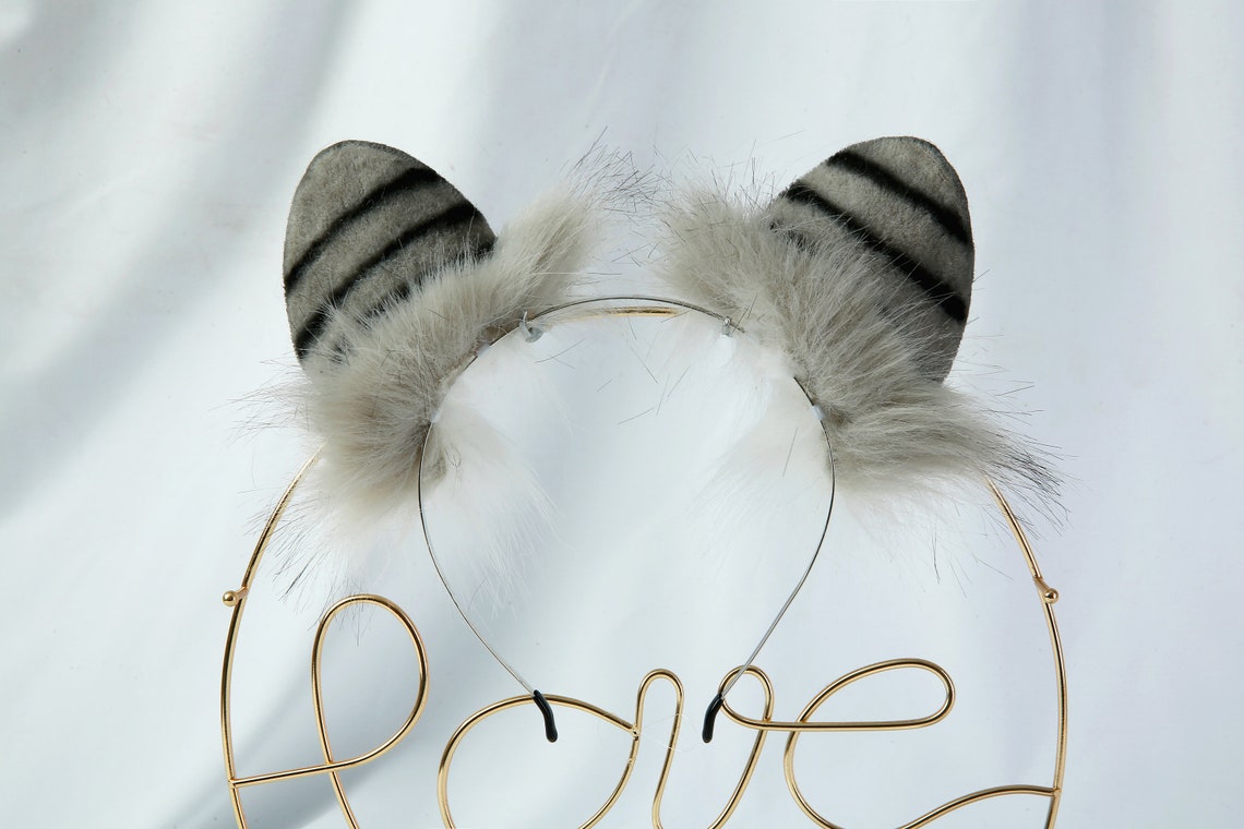 35 Inch Light Gray Tiger Ear Tail Set-cosplay-animal - Etsy