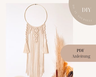 Macrame PDF instructions dream catcher LADY, ring wall hanging, learn macrame, digital DIY instructions