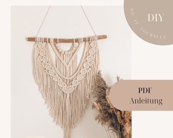 Macrame PDF-instructies muurophanging AURORA, digitale doe-het-zelf-instructies, leer macrame