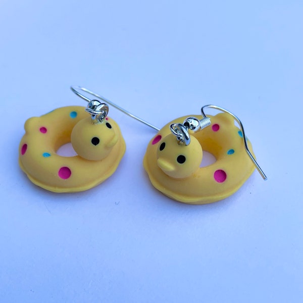 Rubber ring earrings, funny duck earrings, funky earrings, novelty earrings