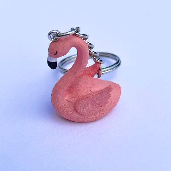 Flamingo keyring, flamingo lover gift, small flamingo keychain, bird keyring, kawaii keyring