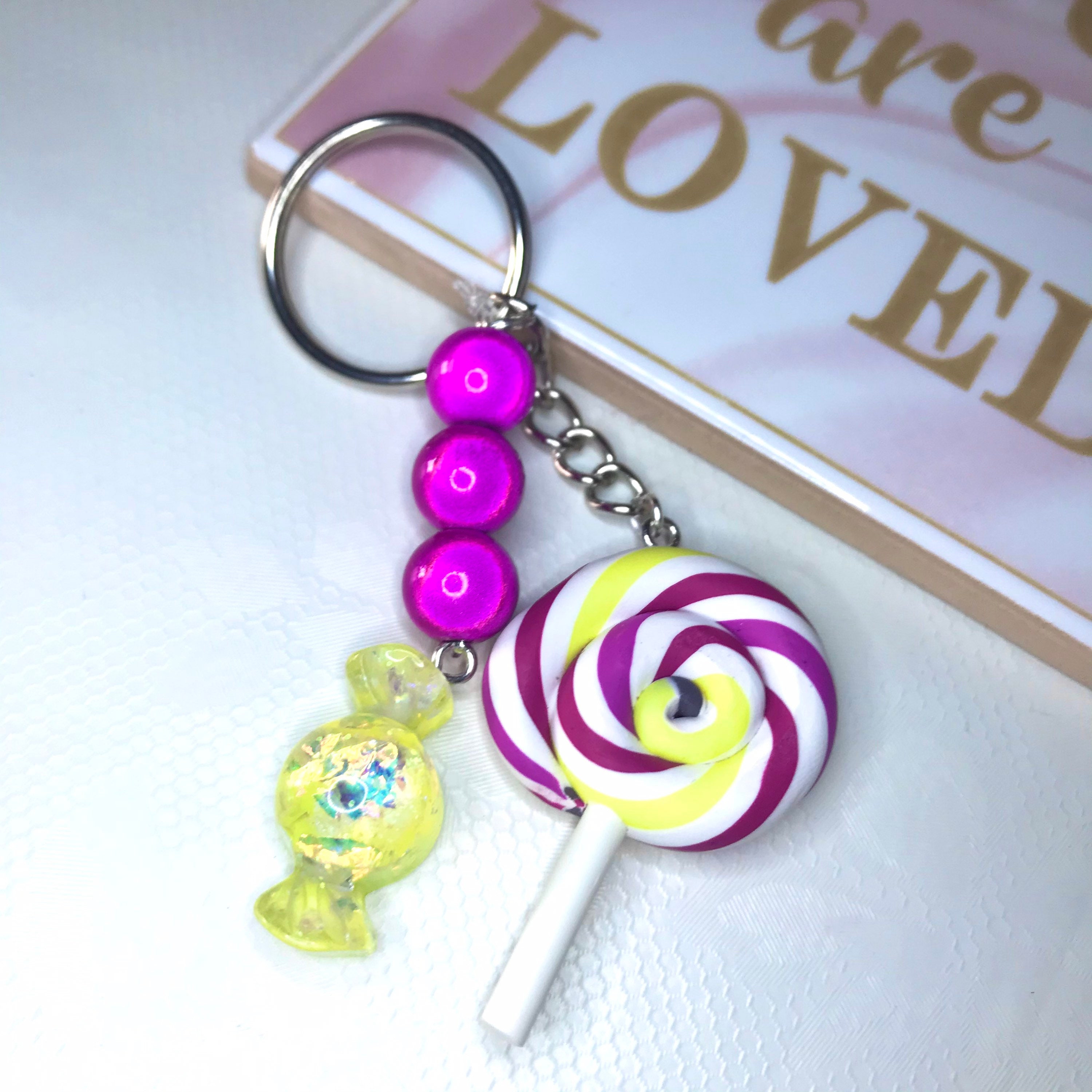 Miracle bead lollipop candy keychain pearl bead sweetie  etsy