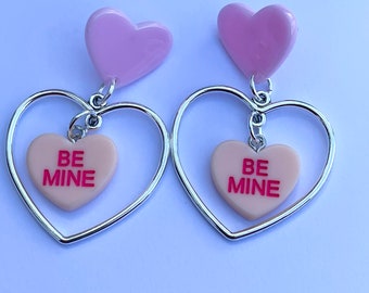 Boucles d'oreilles coeur d'amour, boucles d'oreilles conversation, clous d'oreilles pendants, boucles d'oreilles kawaii, bijoux pastel, année 2000