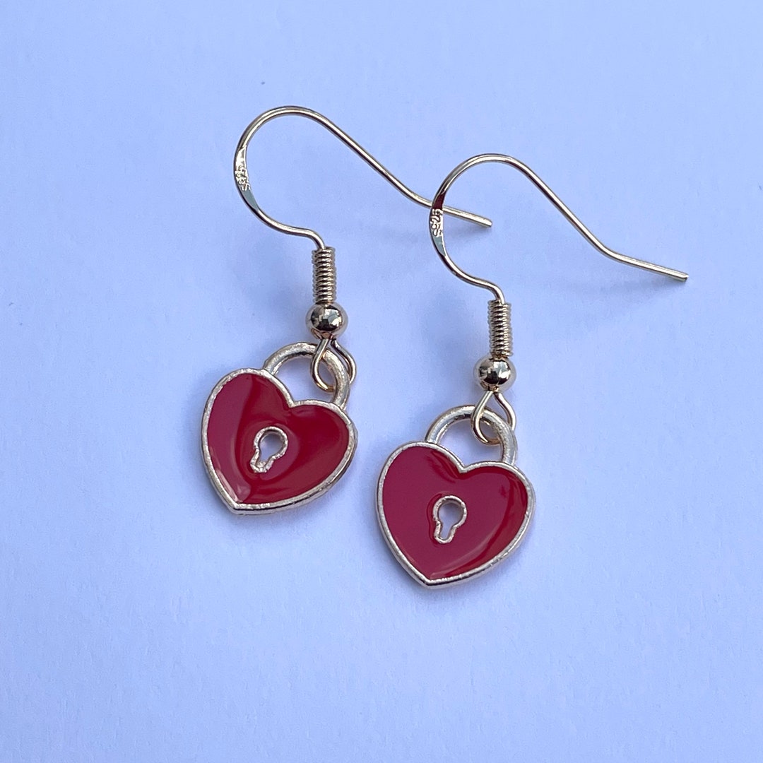 Padlock Heart Earrings Minimalist Jewellery Dainty Earrings - Etsy UK