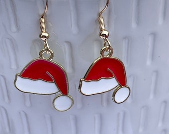 Santa hat earrings, Father Christmas earrings, novelty Christmas earrings, Jewellery stocking fillers