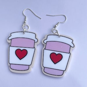 Coffee cup earrings, novelty earrings, coffee lover gift, barista gift, coffee shop gift, quirky earrings, funky earrings, valentine’s day
