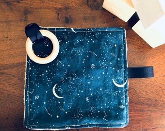 Moon and Stars Crinkle Baby Toy, Sensory Teether