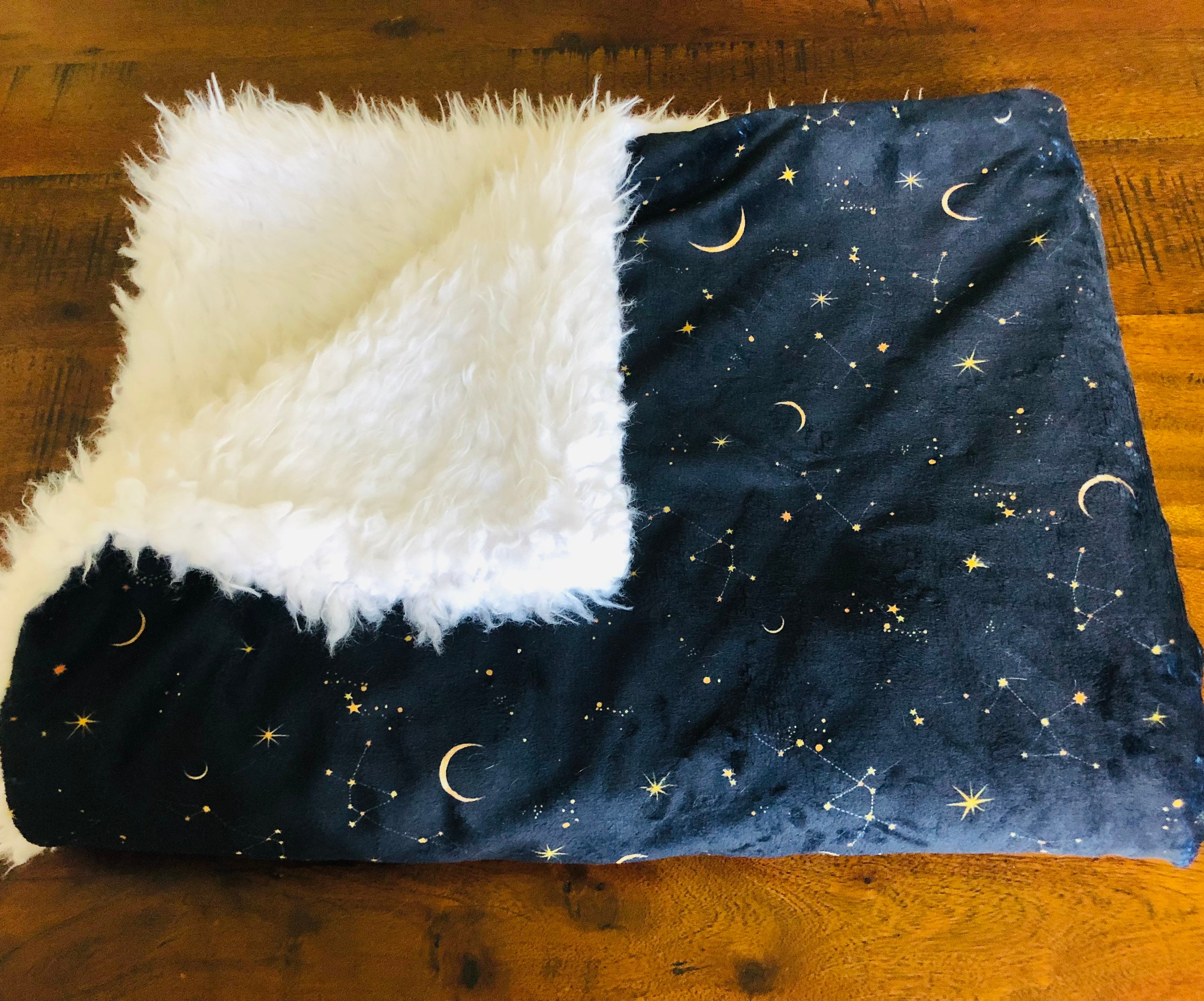 Moon and Stars Minky Baby Blanket Outer Space Nursery Theme Etsy