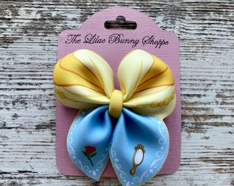 Princess Belle themed hair bows, Beauty and the Beast, girl birthday party, Belle costume