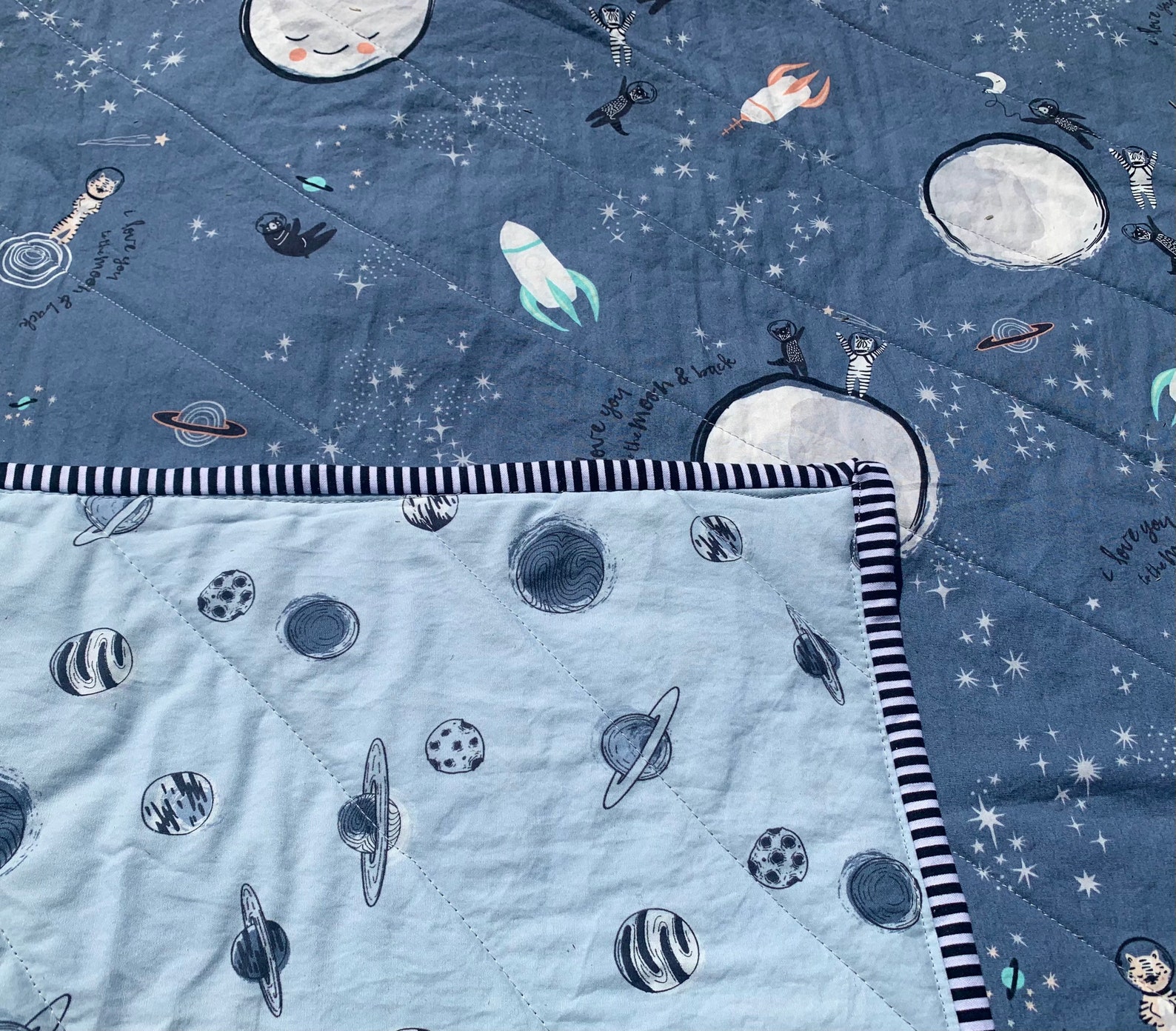 Moon and Stars Baby Quilt Outer Space Nursery Theme I Love Etsy