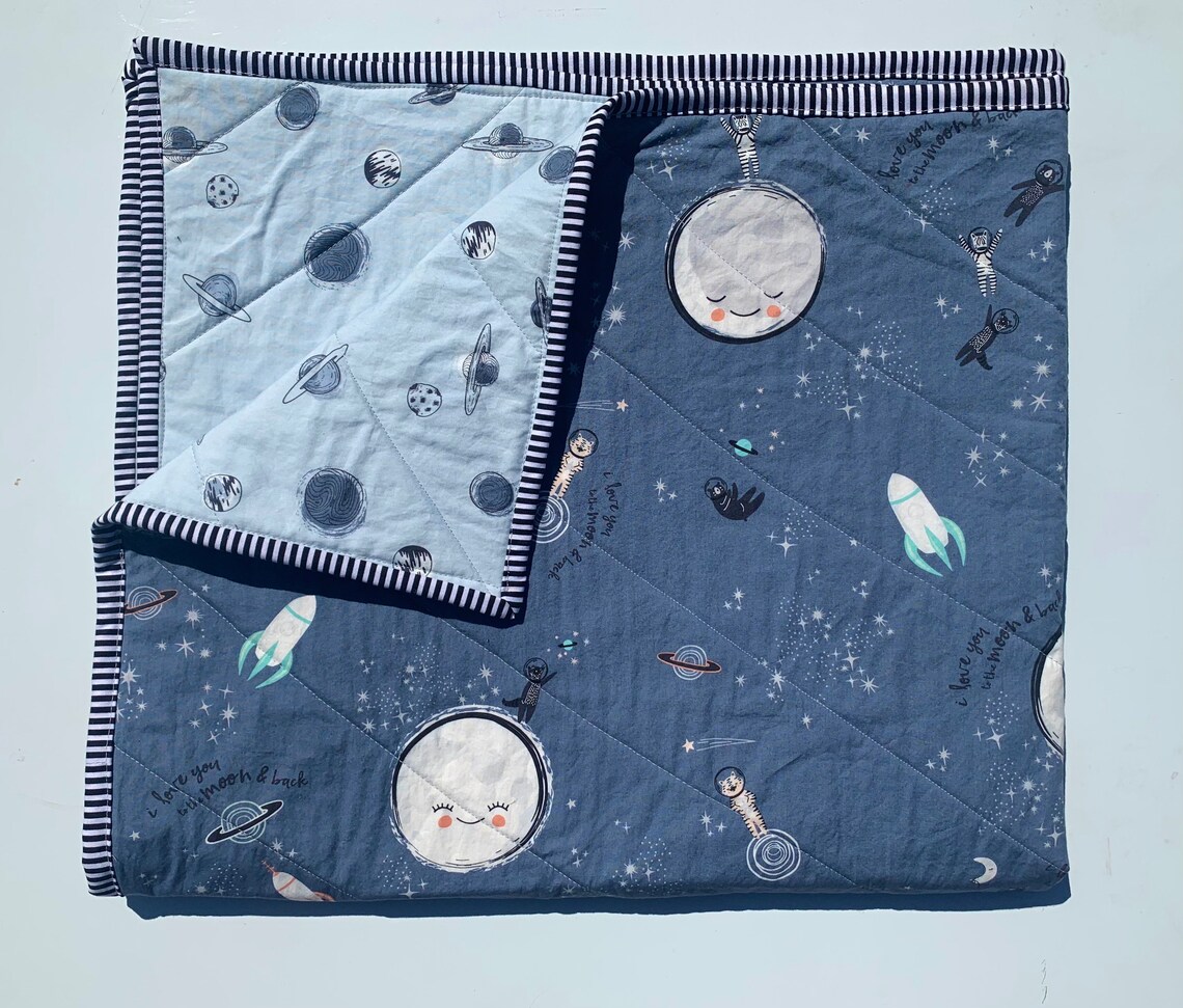 Moon and Stars Baby Quilt Outer Space Nursery Theme I Love Etsy