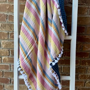Baby Swaddle Blanket, soft gauze and waffle blanket, blue and pink, natural cotton