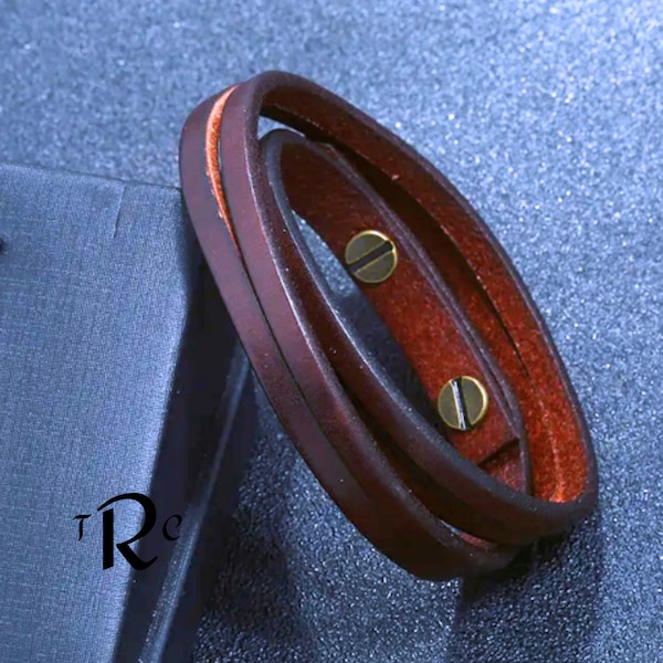 Leather Viking Wrap Bracelet, Man Brown leather bracelet, Men's Leather bracelet, Gift for Husband, Boyfriend, Unique Handmade bracelet