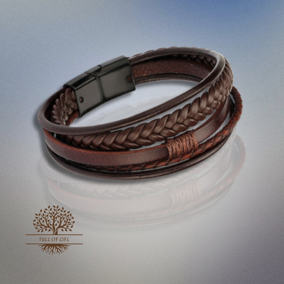 Personalized 1-8 Beads Braided Bracelet, Name Bracelet, Artificial Leather Men's Bracelet, Father's Day, Gifts For Father/Husband/Boyfriend