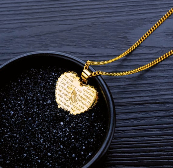 Serenity Prayer Heart Leather Necklace 