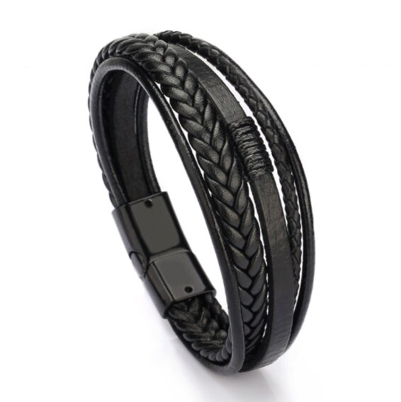 Man Leather Bracelet Mens Black Leather Bracelet Multilayer - Etsy UK