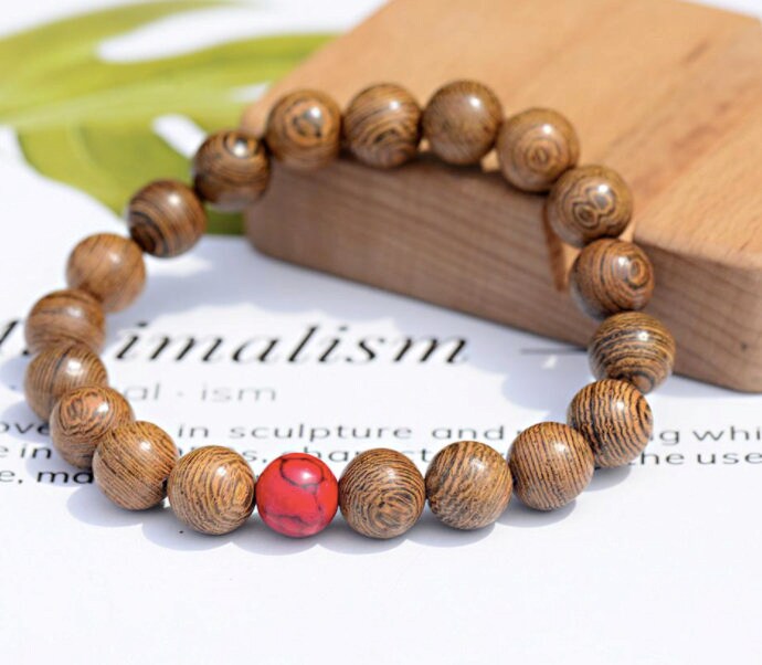 Wooden Charm Bracelet White Stone Bead Charm Handmade Wood Etsy UK