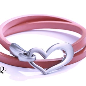 Leather Friendship Bracelet, Men Women Friendship Bracelet, Thoughtful, woman's bracelet gift, leather bracelet, heart bracelet, heart charm Pink