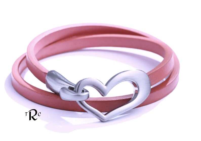 Leather Friendship Bracelet, Men Women Friendship Bracelet, Thoughtful, woman's bracelet gift, leather bracelet, heart bracelet, heart charm Pink