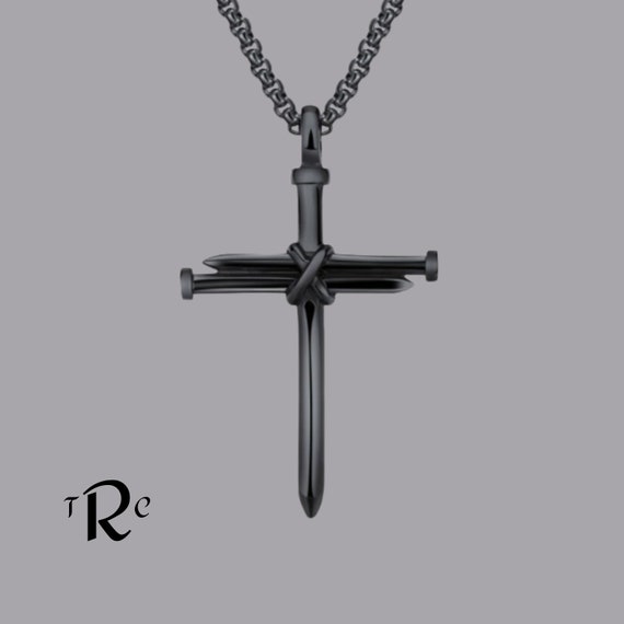 Black Nail Cross Necklace in Black 