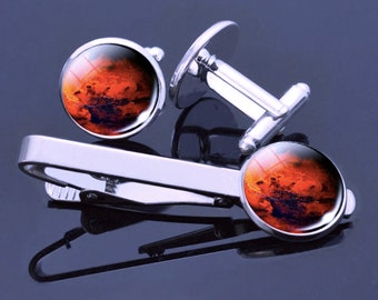 Mars Cufflinks & Tie Clip Set, Mars, The Red Planet Cufflinks and Tie Clip, Under the Stars Cufflink Set, Planets Cufflinks, Christmas Gifts