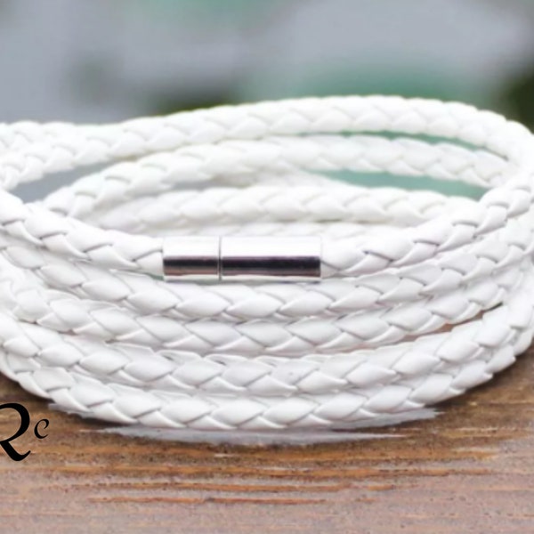 Small White Leather Wrap Bracelet, Braided Leather Bracelet, Leather braided Leather Bracelet, Girl & Boy Gift, Leather  Bracelet