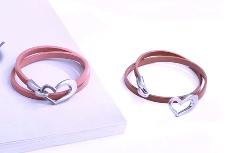Leather Friendship Bracelet, Men Women Friendship Bracelet, Thoughtful, woman's bracelet gift, leather bracelet, heart bracelet, heart charm image 9