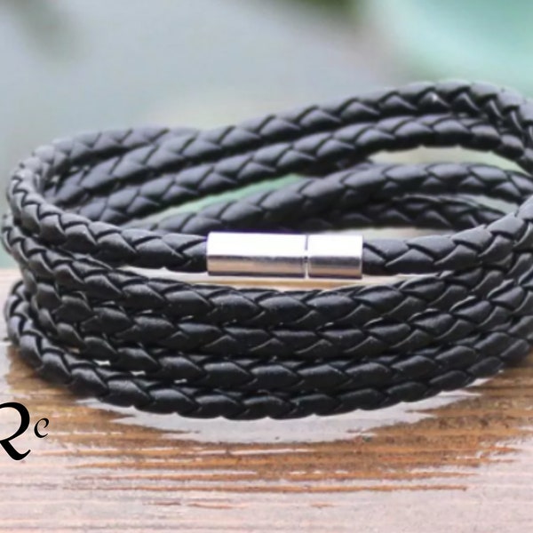 Small Black Leather Wrap Bracelet, Braided Leather Bracelet, Viking Leather braided Leather Bracelet, Boyfriend Gift, Leather Bracelet