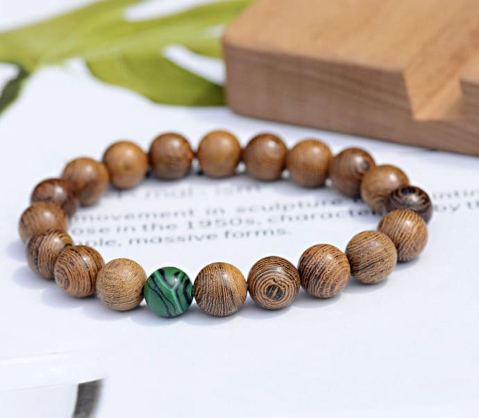 Wooden Charm Bracelet White Stone Bead Charm Handmade Wood Etsy UK