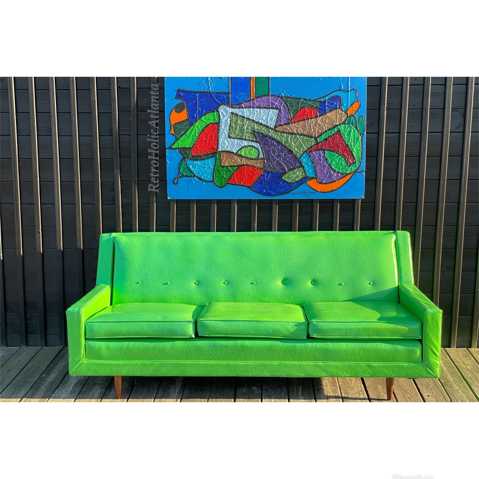 Mid Century Modern Bright Green Sofa vinyl leather like Etsy