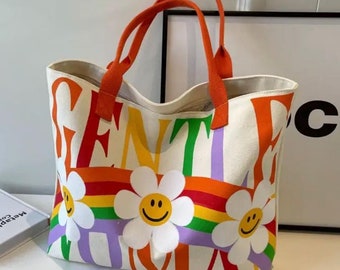 Gentle Woman Tote Bag, Leuke Teddybeer Canvas Shopper, Esthetische Denim Stijl Tote, Herbruikbare Boodschappentas, Cadeau voor Vrouwen, Retro Berentas