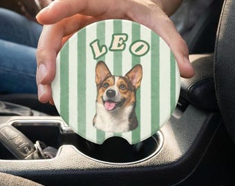 Personalized Pet Car Coasters with Photo & Name – Custom Dog or Cat Cup Holder Coasters – Pet Lover Gift, Dog Mom Car Accessory