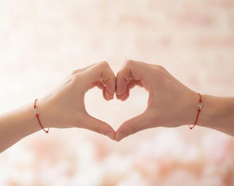 Red String Couple Bracelet Set, Matching Heart Bracelets for Couples, Adjustable Protection Jewelry, Handmade Love Gift for Him and Her