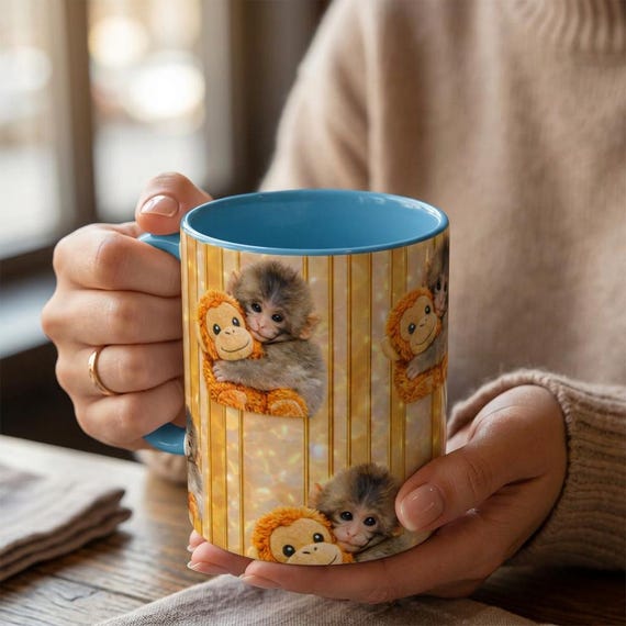 Punch Monkey Mug – Cute Baby Monkey Coffee Cup – Gift for Monkey Lovers – Trending Animal Mug, Viral Panchi-kun Japanese Macaque Cup