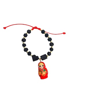 Jet Stone Good Luck Bracelet with Red String – Healing and Protection Jewelry, Gemstone Red String Bracelet for Protection and Good Luck