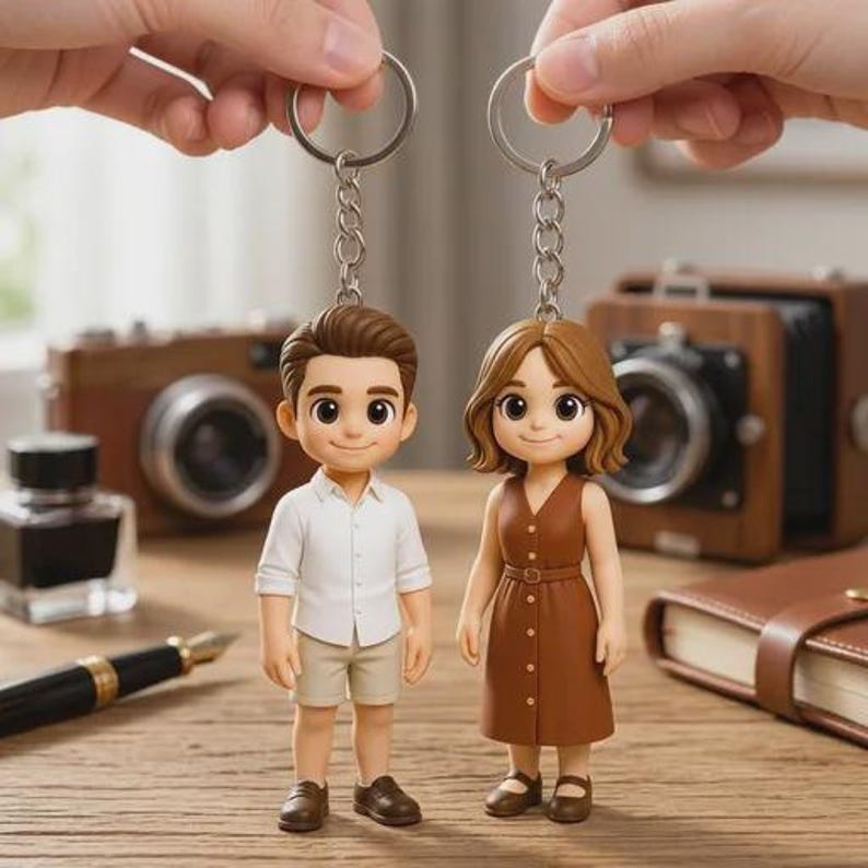 Custom 3D Mini Figure Keychain, Personalized Photo Keychain, Cute ...