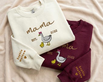 Embroidered Mama Goose Sweatshirt • Custom Year & Names, Mother's Day Gift• Kids’ Names Sleeve Sweater • Mama Goose Gift