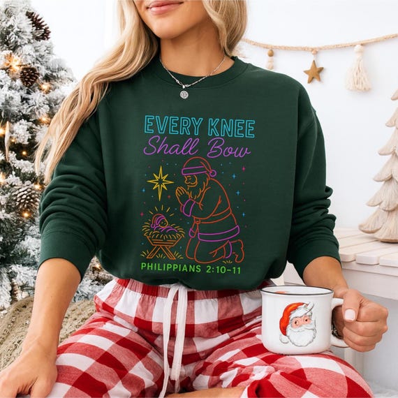 Christian Christmas Sweatshirt, Christian Christmas Neon Outline