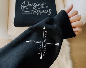 Personalized mama Sweatshirt, Custom Kids Names Sleeve, Psalm 127:4 Christian Mom Sweatshirt, Faith Mama Pullover, raising arrows sweatshirt