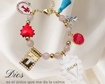 Christian Charm Bracelet, Faith Jewelry for Women, Religious Gift, Calm Bracelet with Cross Heart Angel, Catholic Spiritual Jewelry