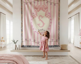 Personalized Girl Name Blanket, Custom Initial Baby Blanket, Pink Princess Woven Throw, Nursery Decor, Baby Shower Gift, Girl Blanket