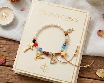 Life Of Jesus Bracelet, Jesus Christ Story Bracelet, Biggest Love Story Life Jesus Bracelet, Stretch Beaded Bracelet, Christian Faith Gift