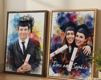 Personalized Graduation Photo Canvas, Custom Watercolor Portrait from Photo, College Grad Wall Art, Unique Graduation Keepsake Gift
