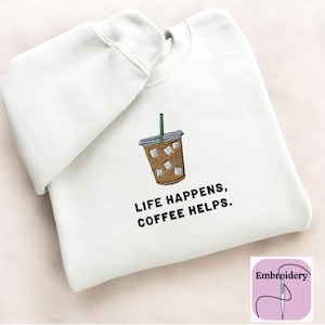 Embroidered Coffee Sweatshirt, Funny Caffeine Lover Crewneck , Funny Embroidery Sweater, Caffeine Addict Gift, Barista Shirt