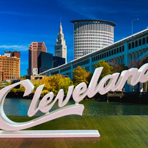 Cleveland Script Sign Office Desk Display Souvenir Gift Ohio with Display Stand